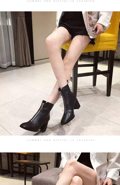 Botas Cortas Retro para Mujer con Punta Cuadrada y Tacón Grueso - Image 12