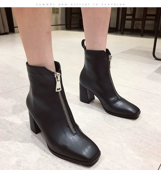 Botas Cortas Retro para Mujer con Punta Cuadrada y Tacón Grueso - Image 14