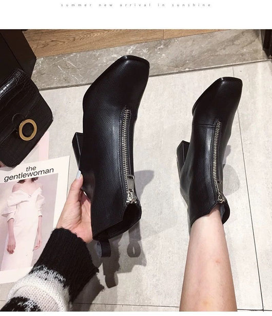 Botas Cortas Retro para Mujer con Punta Cuadrada y Tacón Grueso - Image 15