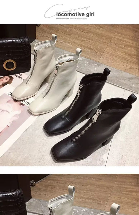 Botas Cortas Retro para Mujer con Punta Cuadrada y Tacón Grueso - Image 16