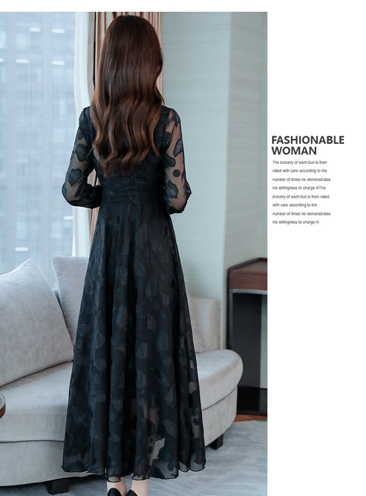 Vestido Camisero de Chifón Manga Larga con Solapa - Image 16