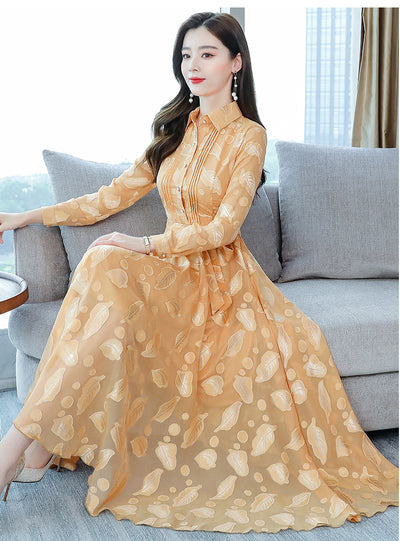 Vestido Camisero de Chifón Manga Larga con Solapa - Image 17