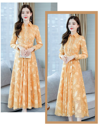 Vestido Camisero de Chifón Manga Larga con Solapa - Image 18
