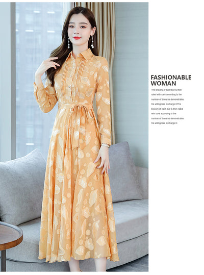 Vestido Camisero de Chifón Manga Larga con Solapa - Image 20