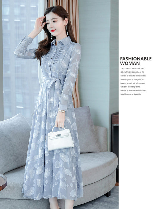 Vestido Camisero de Chifón Manga Larga con Solapa - Image 26