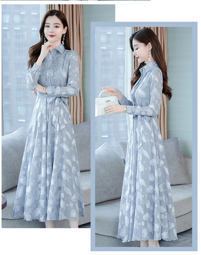 Vestido Camisero de Chifón Manga Larga con Solapa - Image 27