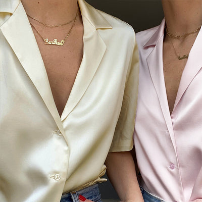 Blusa de Satén con Botones en Colores Sólidos - Estilo Europeo y Americano - Image 19