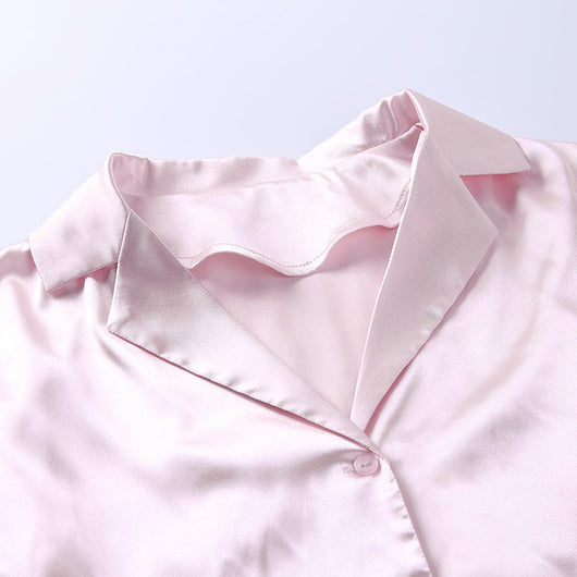 Blusa de Satén con Botones en Colores Sólidos - Estilo Europeo y Americano - Image 24