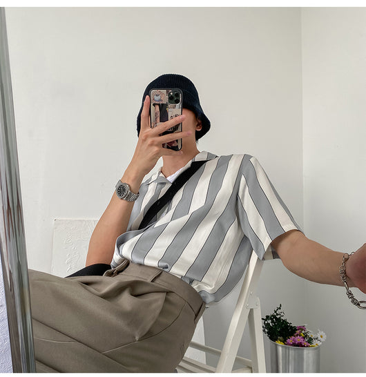 Camisa de Verano a Rayas en Tencel de Manga Corta para Hombre - Image 15