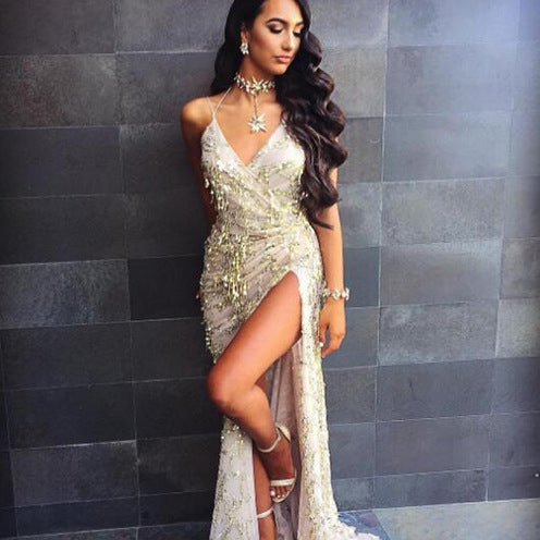Vestido Halter Escotado con Lentejuelas Sexy - Image 22
