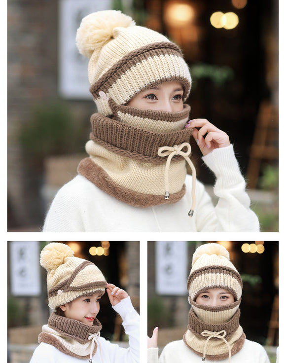 Gorro de Invierno para Mujer con Máscara Facial - Lana Gruesa Térmica Impermeable