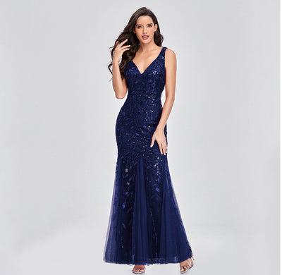 Vestido Largo Elegante sin Mangas con Escote V y Lentejuelas Bordadas - Image 11