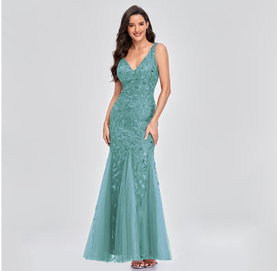Vestido Largo Elegante sin Mangas con Escote V y Lentejuelas Bordadas - Image 14