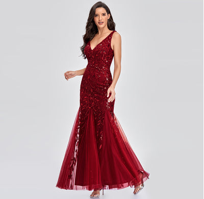 Vestido Largo Elegante sin Mangas con Escote V y Lentejuelas Bordadas - Image 17