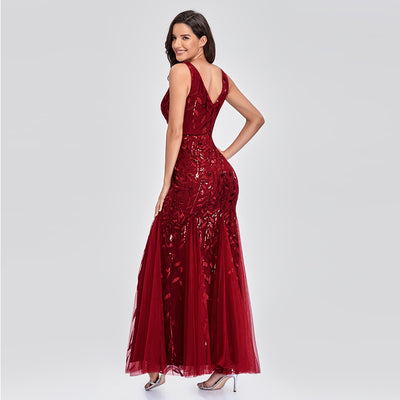 Vestido Largo Elegante sin Mangas con Escote V y Lentejuelas Bordadas - Image 18
