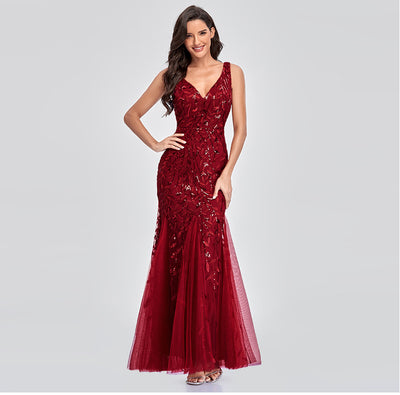 Vestido Largo Elegante sin Mangas con Escote V y Lentejuelas Bordadas - Image 19