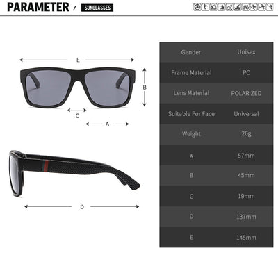 Men's grey plastic frame driving sunglasses with dark polarized lenses and red and black stripe detail on temples. - Image 14