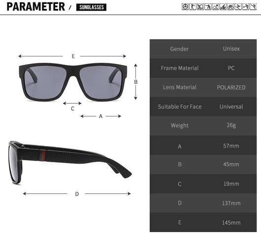 Men's grey plastic frame driving sunglasses with dark polarized lenses and red and black stripe detail on temples. - Image 14