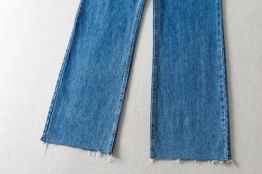 Pantalón Denim Ancho Cintura Alta con Borde Crudo - Image 13