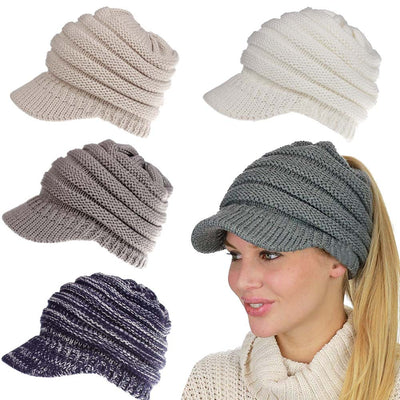 Gorro Tejido con Agujero para Coleta - Beanie Cálido para Mujer Otoño Invierno - Image 19