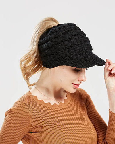 Gorro Tejido con Agujero para Coleta - Beanie Cálido para Mujer Otoño Invierno - Image 20