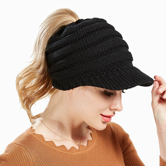 Gorro Tejido con Agujero para Coleta - Beanie Cálido para Mujer Otoño Invierno - Image 21