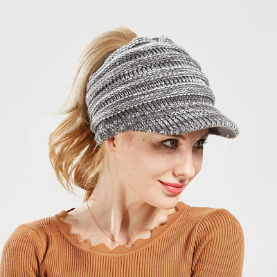 Gorro Tejido con Agujero para Coleta - Beanie Cálido para Mujer Otoño Invierno - Image 24