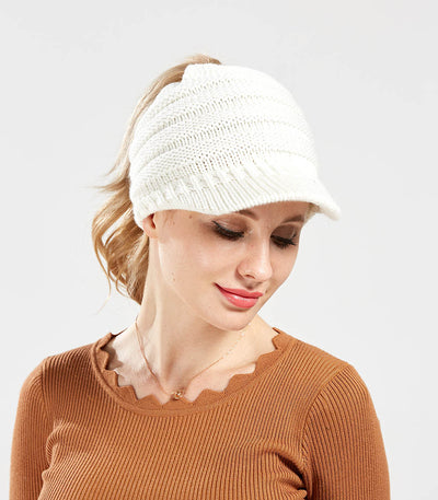 Gorro Tejido con Agujero para Coleta - Beanie Cálido para Mujer Otoño Invierno - Image 25