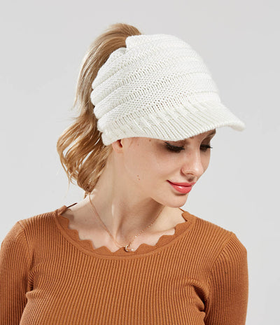 Gorro Tejido con Agujero para Coleta - Beanie Cálido para Mujer Otoño Invierno - Image 26
