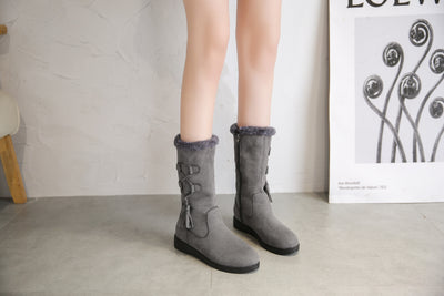 Botas Cálidas de Flecos y Terciopelo con Tacón Plano para Mujer - Image 8