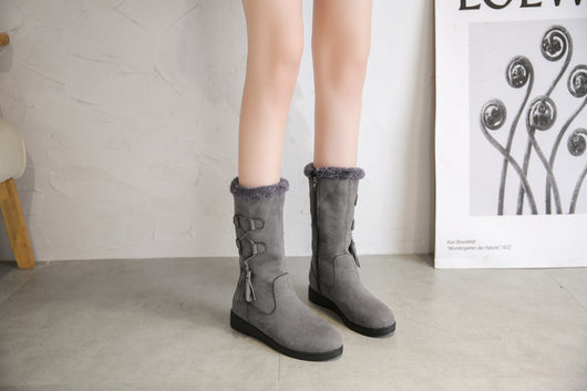 Botas Cálidas de Flecos y Terciopelo con Tacón Plano para Mujer - Image 8