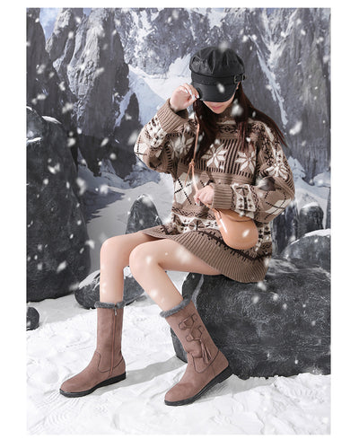 Botas Cálidas de Flecos y Terciopelo con Tacón Plano para Mujer - Image 10