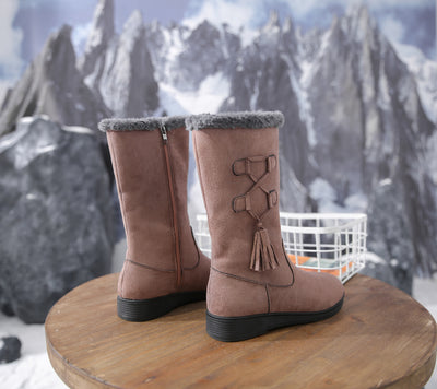 Botas Cálidas de Flecos y Terciopelo con Tacón Plano para Mujer - Image 12