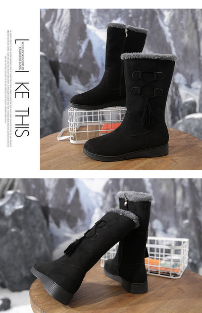 Botas Cálidas de Flecos y Terciopelo con Tacón Plano para Mujer - Image 13