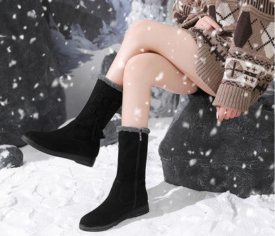 Botas Cálidas de Flecos y Terciopelo con Tacón Plano para Mujer - Image 14