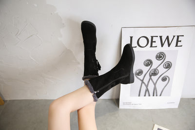 Botas Cálidas de Flecos y Terciopelo con Tacón Plano para Mujer - Image 16