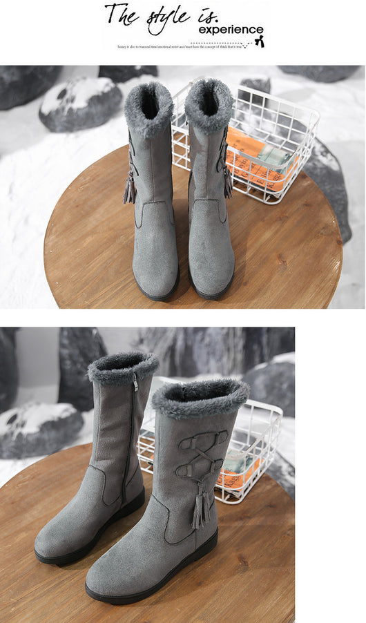 Botas Cálidas de Flecos y Terciopelo con Tacón Plano para Mujer - Image 19