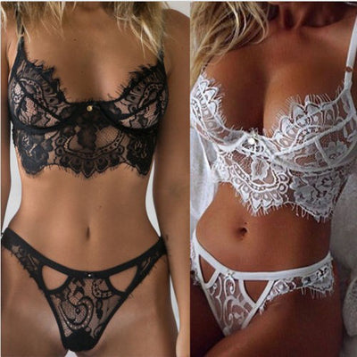 Conjunto Seductor de Encaje con Detalles de Pestaña - Tres Piezas - Image 12