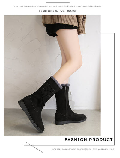 Botas Cálidas de Flecos y Terciopelo con Tacón Plano para Mujer - Image 20