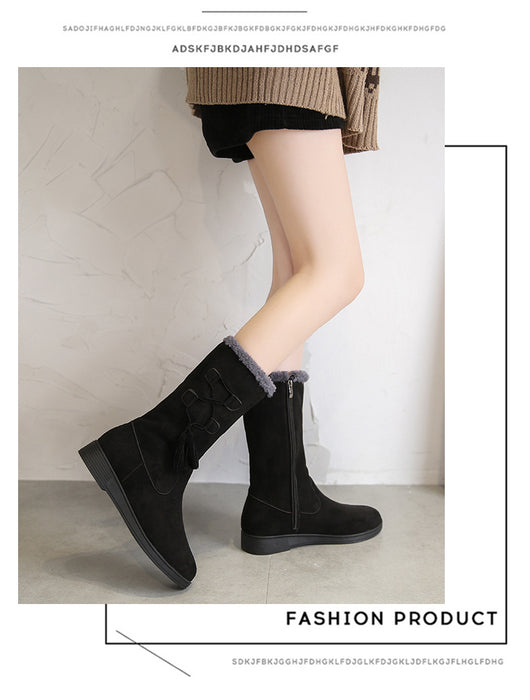 Botas Cálidas de Flecos y Terciopelo con Tacón Plano para Mujer - Image 20