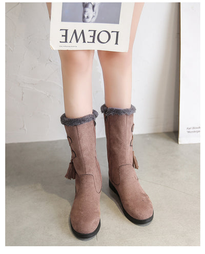 Botas Cálidas de Flecos y Terciopelo con Tacón Plano para Mujer - Image 22