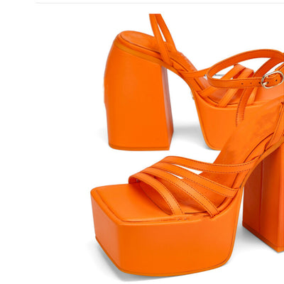 Sandalias de Tacón Grueso Plataforma Punta Cuadrada Color Sólido - Image 11