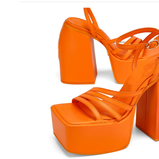 Sandalias de Tacón Grueso Plataforma Punta Cuadrada Color Sólido - Image 11