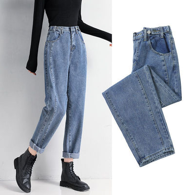 Pantalones Harem Cintura Alta Slim Straight Jeans - Image 8