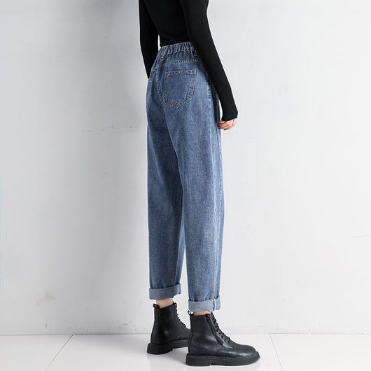 Pantalones Harem Cintura Alta Slim Straight Jeans - Image 11