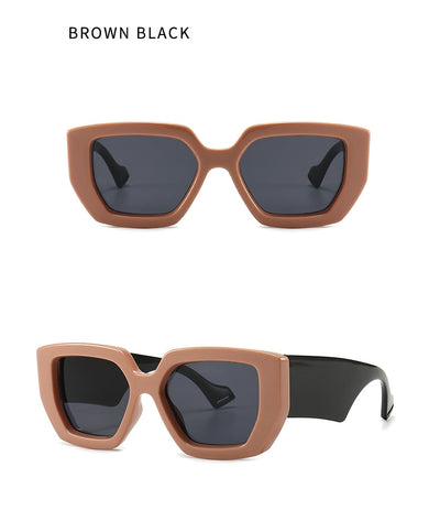 Modern retro sunglasses with a thick light brown plastic frame and dark lenses, featuring wide black temples. - Image 11