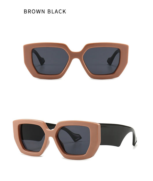 Modern retro sunglasses with a thick light brown plastic frame and dark lenses, featuring wide black temples. - Image 11