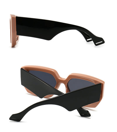 Modern retro sunglasses with a thick light brown plastic frame and dark lenses, featuring wide black temples. - Image 12