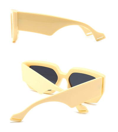 Modern retro sunglasses with a thick light brown plastic frame and dark lenses, featuring wide black temples. - Image 16