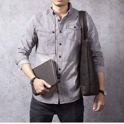 Bolso de Cuero Genuino Estilo Retro para Hombre - Primera Capa - Image 7